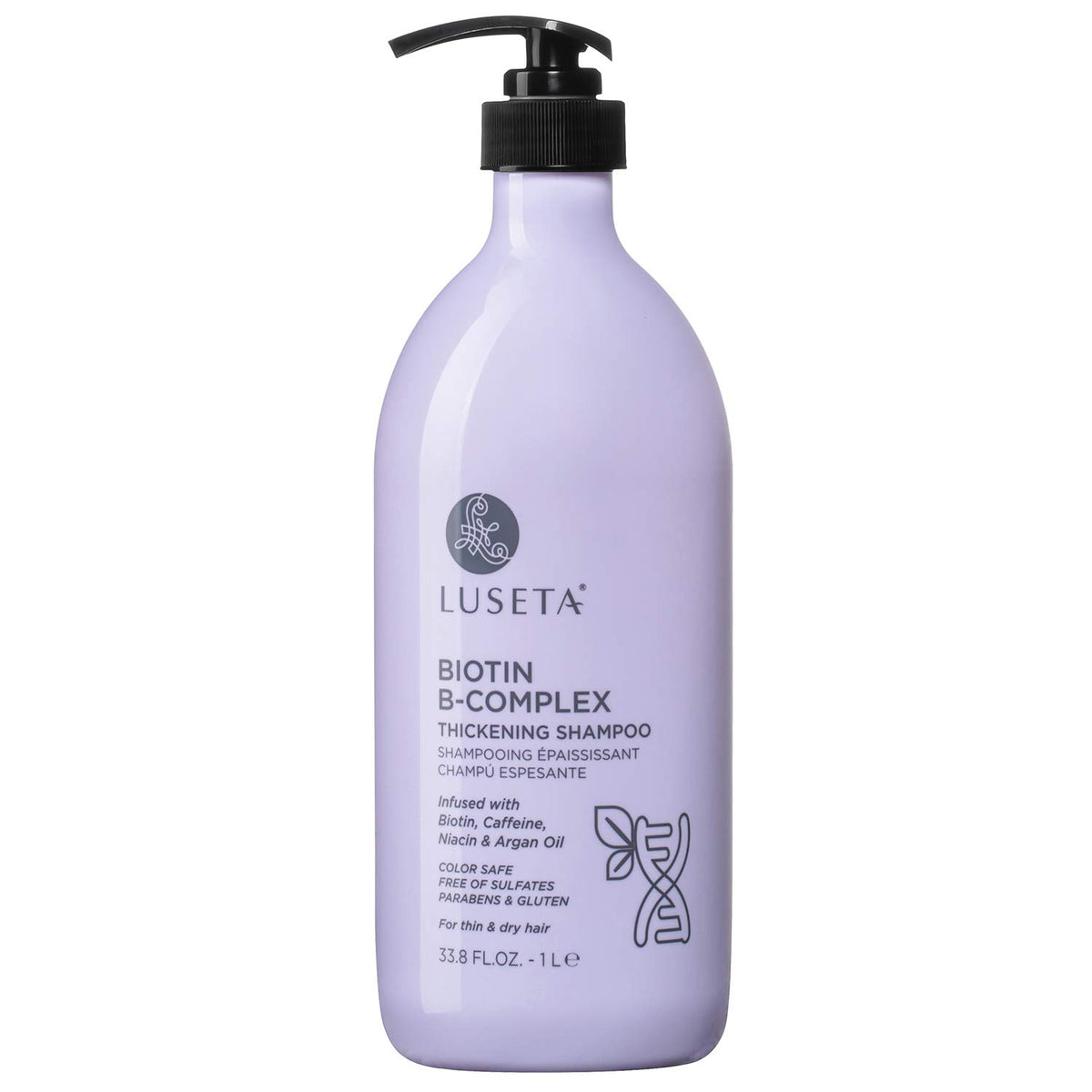 L LUSETA Biotin B-Complex shampoo bottle nourishes hair for potential growth