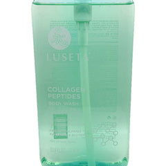 Luseta Collagen Peptides Body Wash bottle, aqua-tinted display, for nourishing shower ritual