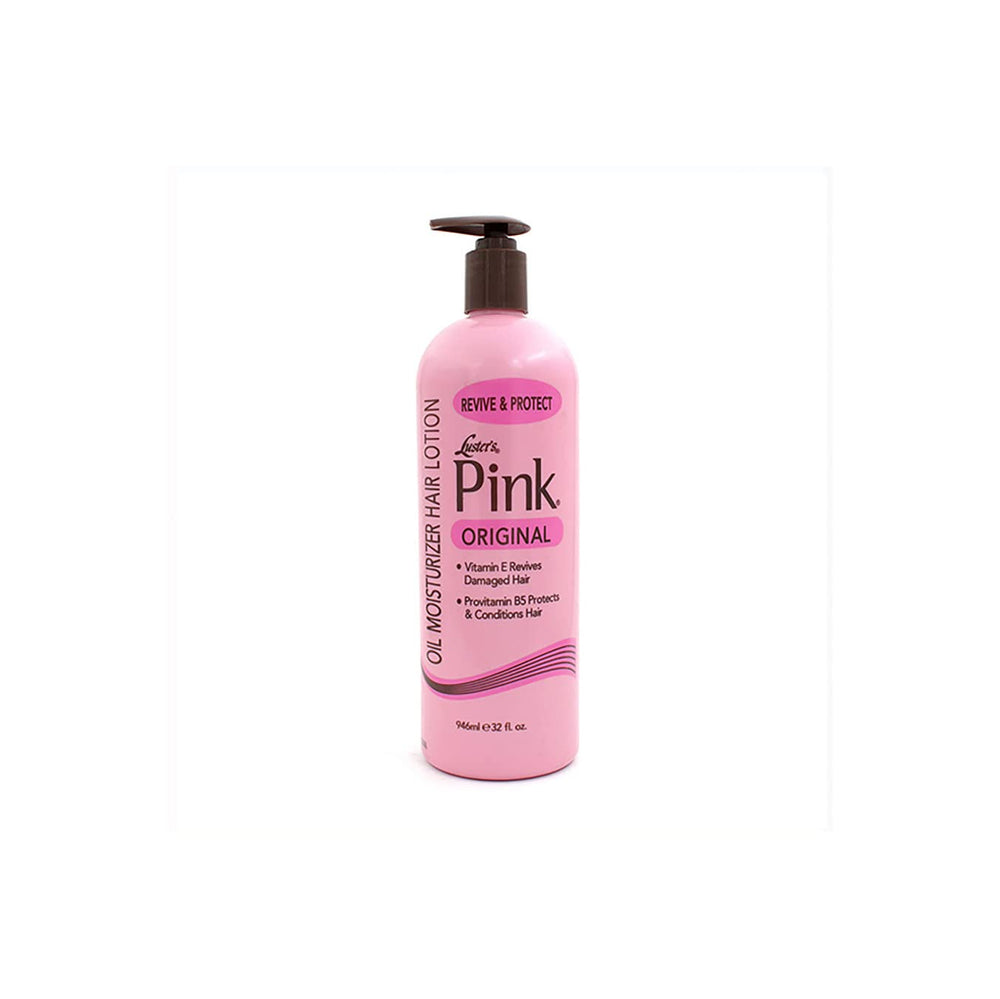 Luster's Pink Oil Moisturizer bottle shows deep hydration and easy styling.