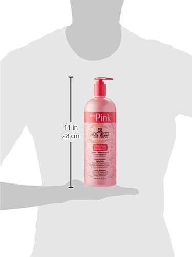 Luster's Pink Oil Moisturizer ingredients show Pro-Vitamin B5 and Vitamin E for nourishment.
