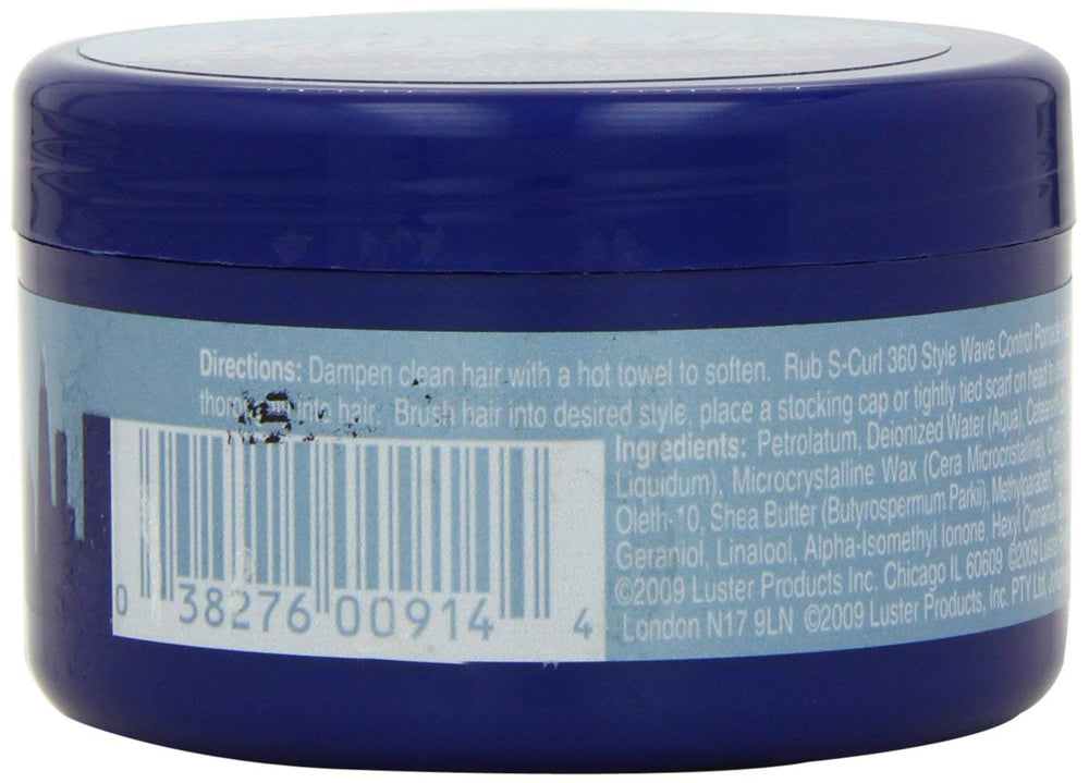 Six-pack display of Luster's S-Curl 360 Wave Control Pomade for value and convenience