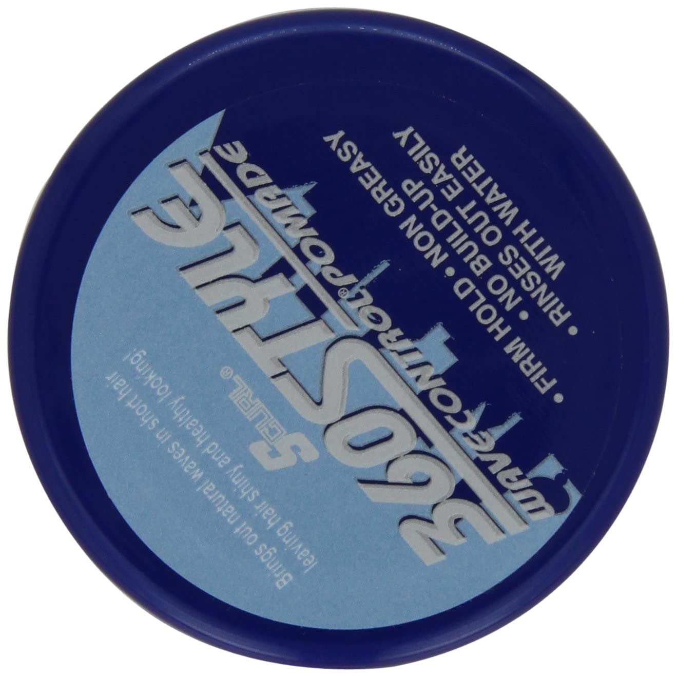 Closeup of Luster's brand logo on S-Curl 360 Wave Control Pomade
