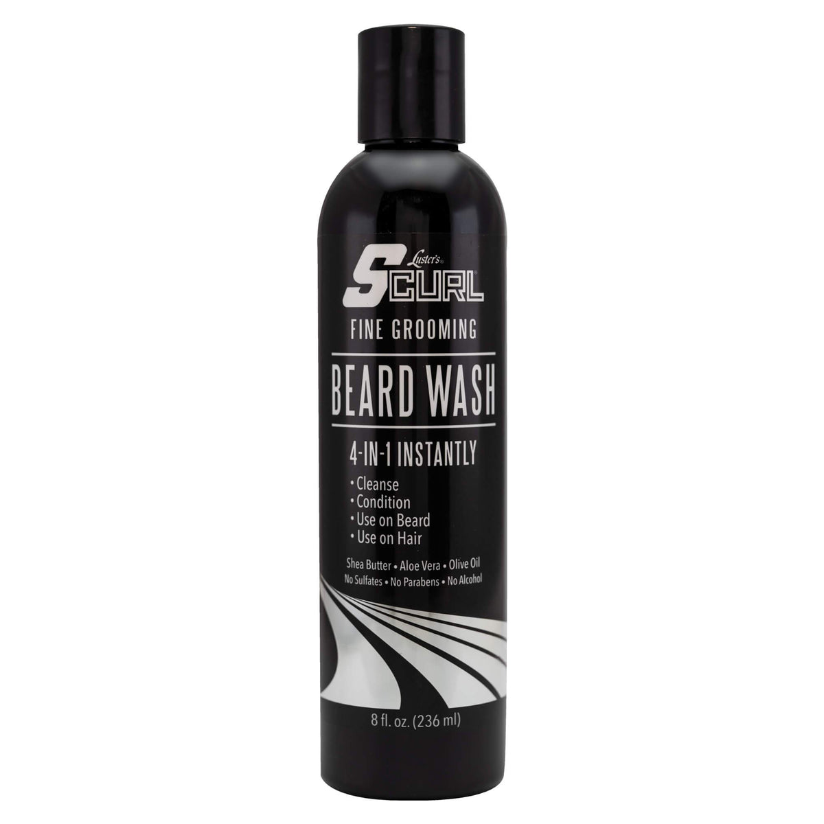 Luster's SCurl Beard Wash bottle with rich lather for cleansing beard and skin.