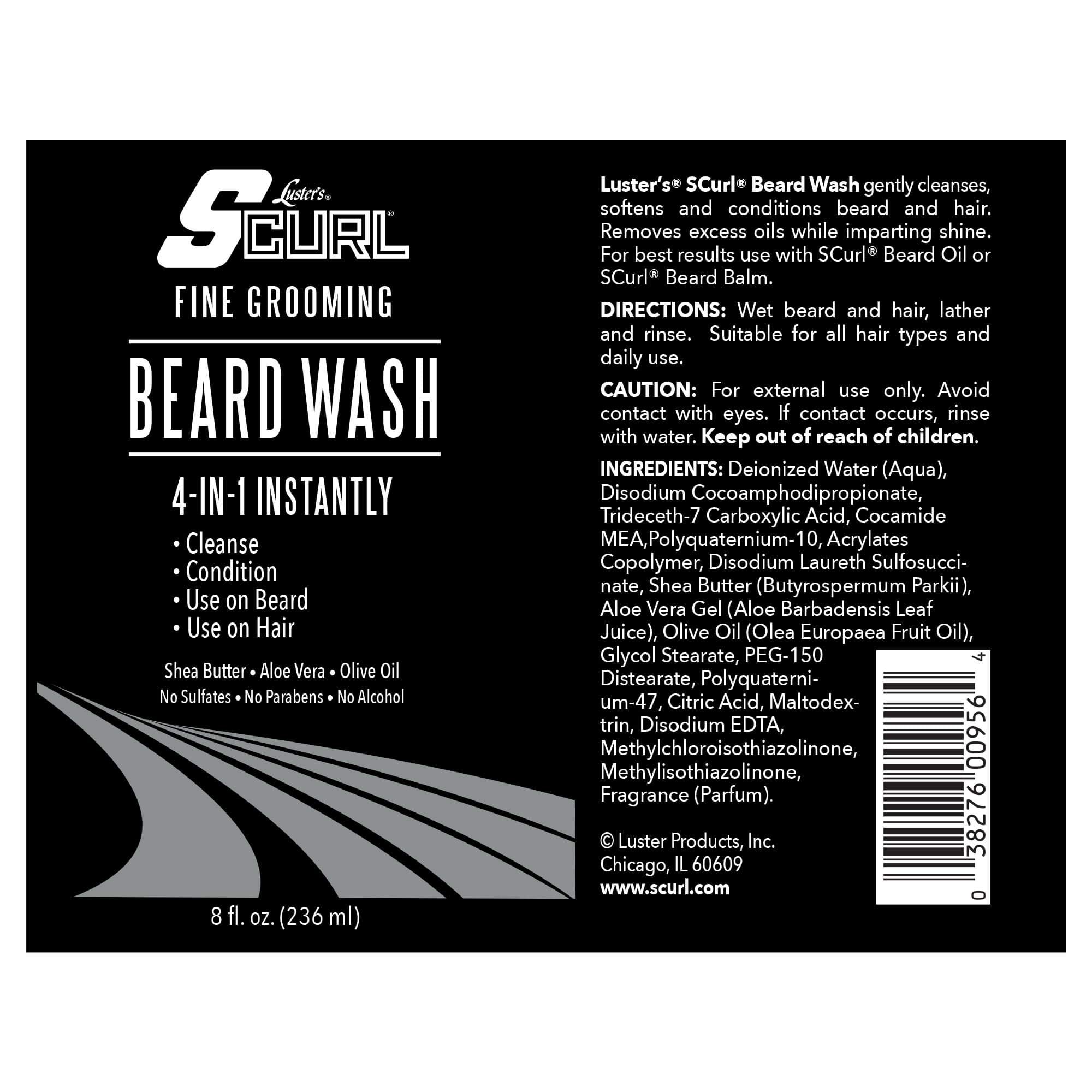 Luster's SCurl Beard Wash provides gentle clean without harsh ingredients.