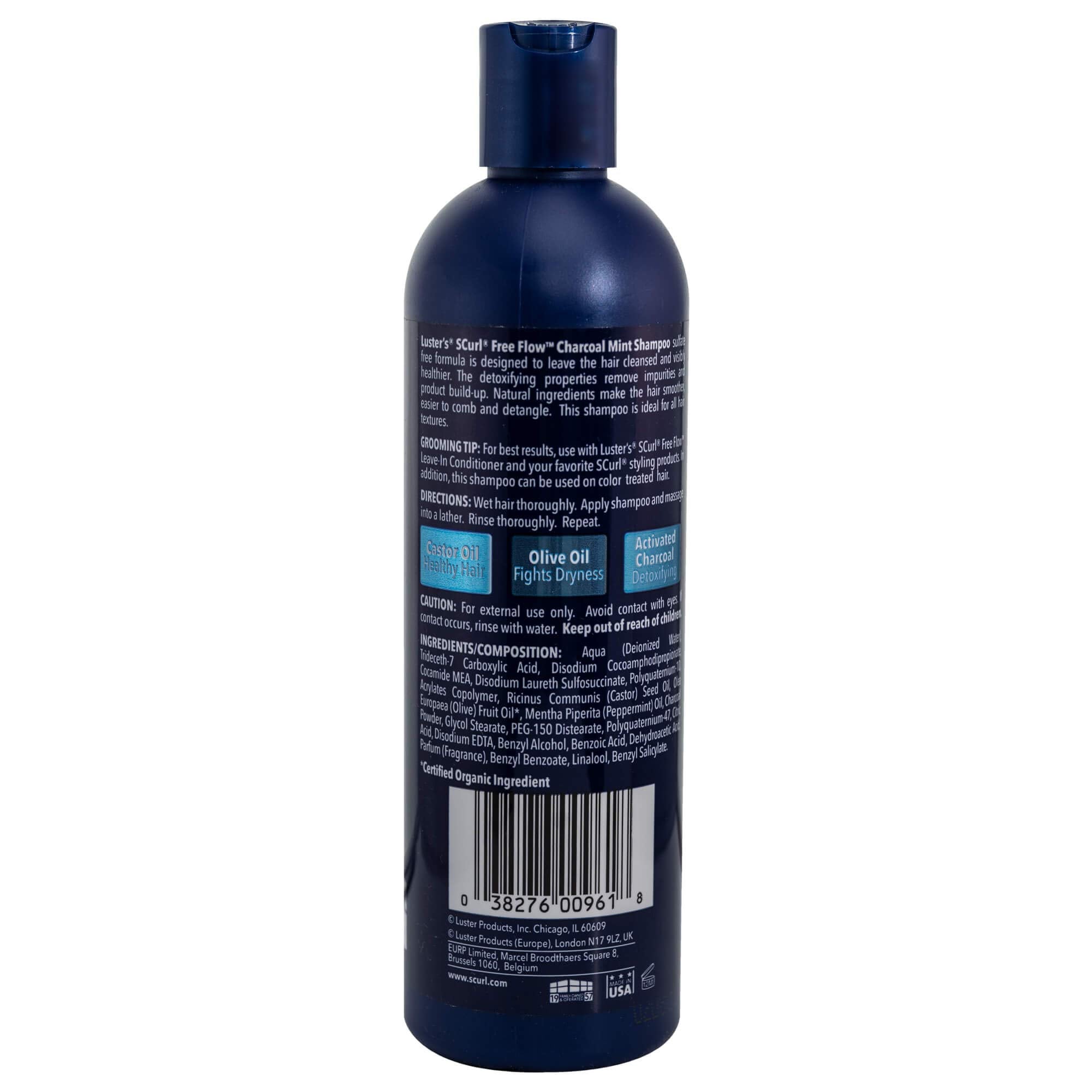 Close-up of Luster's SCurl Free Flow Charcoal Mint Shampoo lather