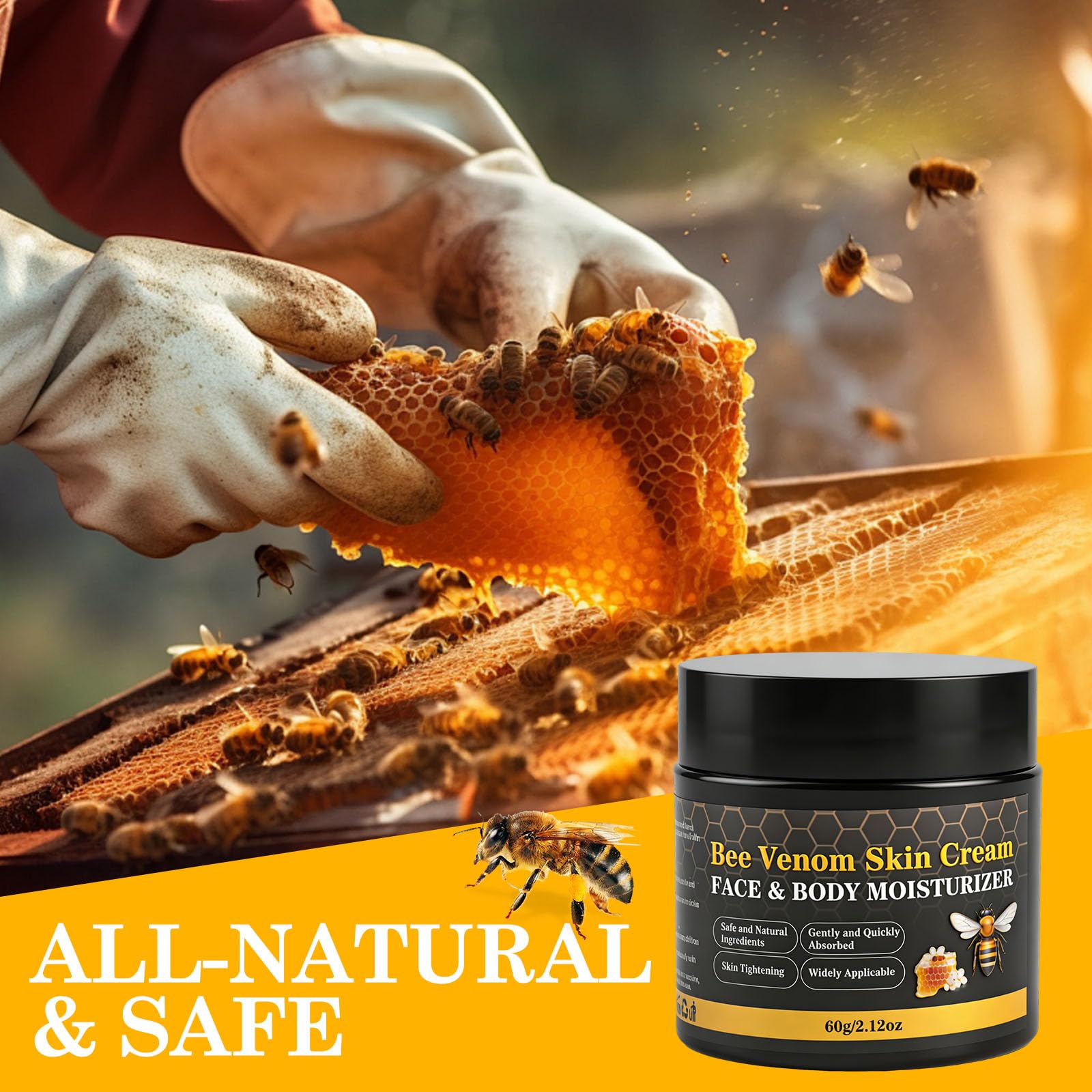 Pack 2 x 60 g de crème venin d’abeille Lustrchron, dosage pratique et durable.