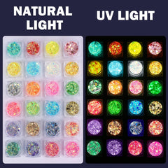 LUV 24 Colors Glitter UV closeup showing holographic shades
