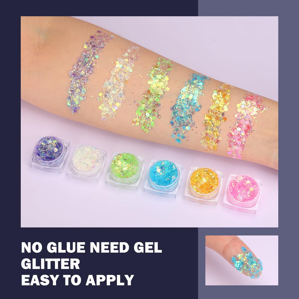 LUV glitter applied on face and body for easy glow accents