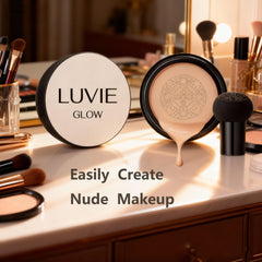 Ivory shade swatch on Luvie Glow Foundation Cushion demonstrates light skin suitability.