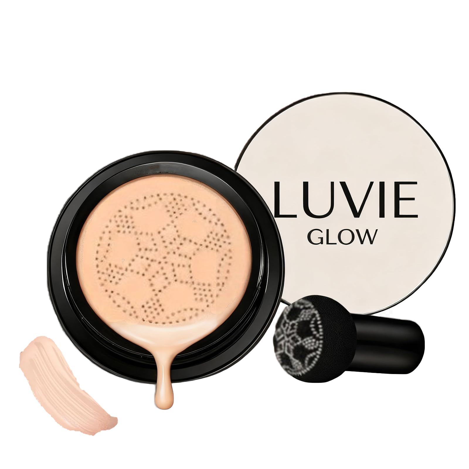Luvie Glow Foundation Cushion coverage highlights a flawless look with minimized pores.