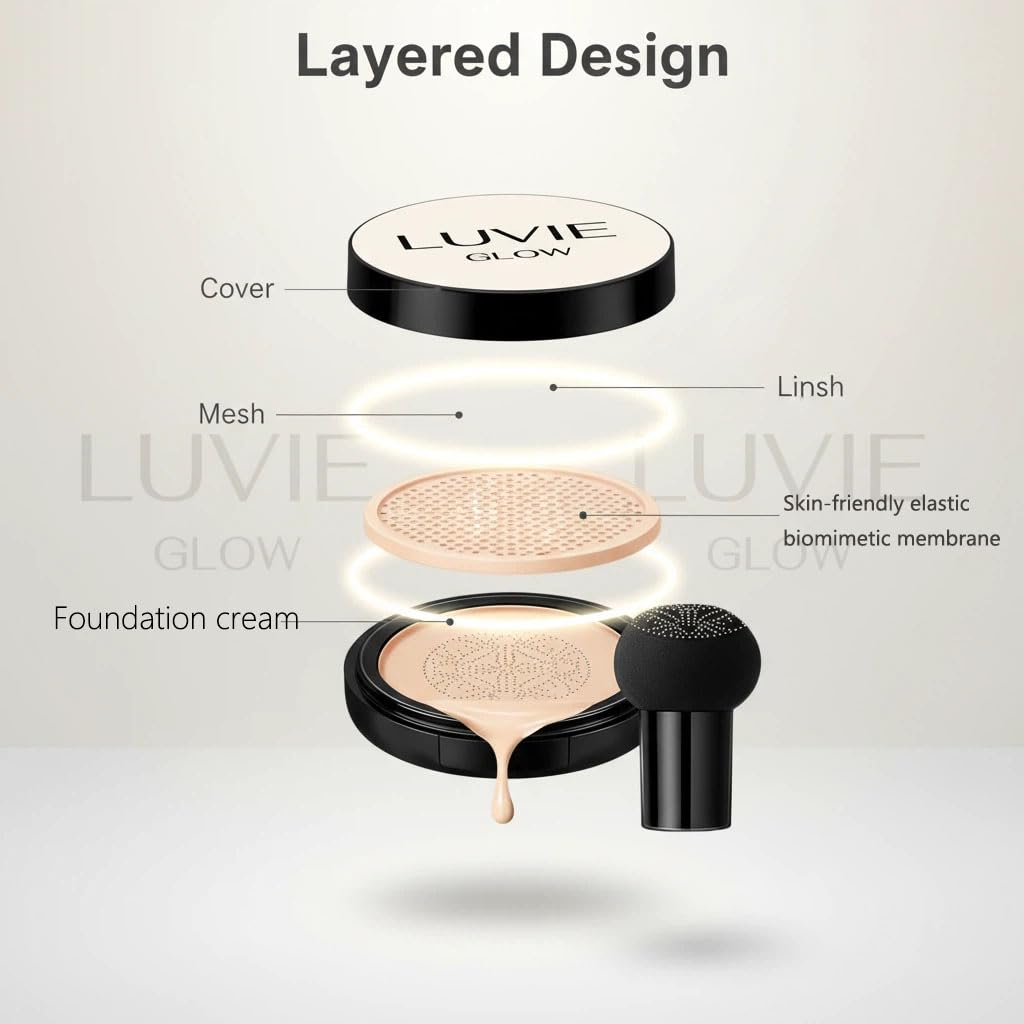 Luvie Glow cushion Warm shade swatch for light to medium tones, natural look.
