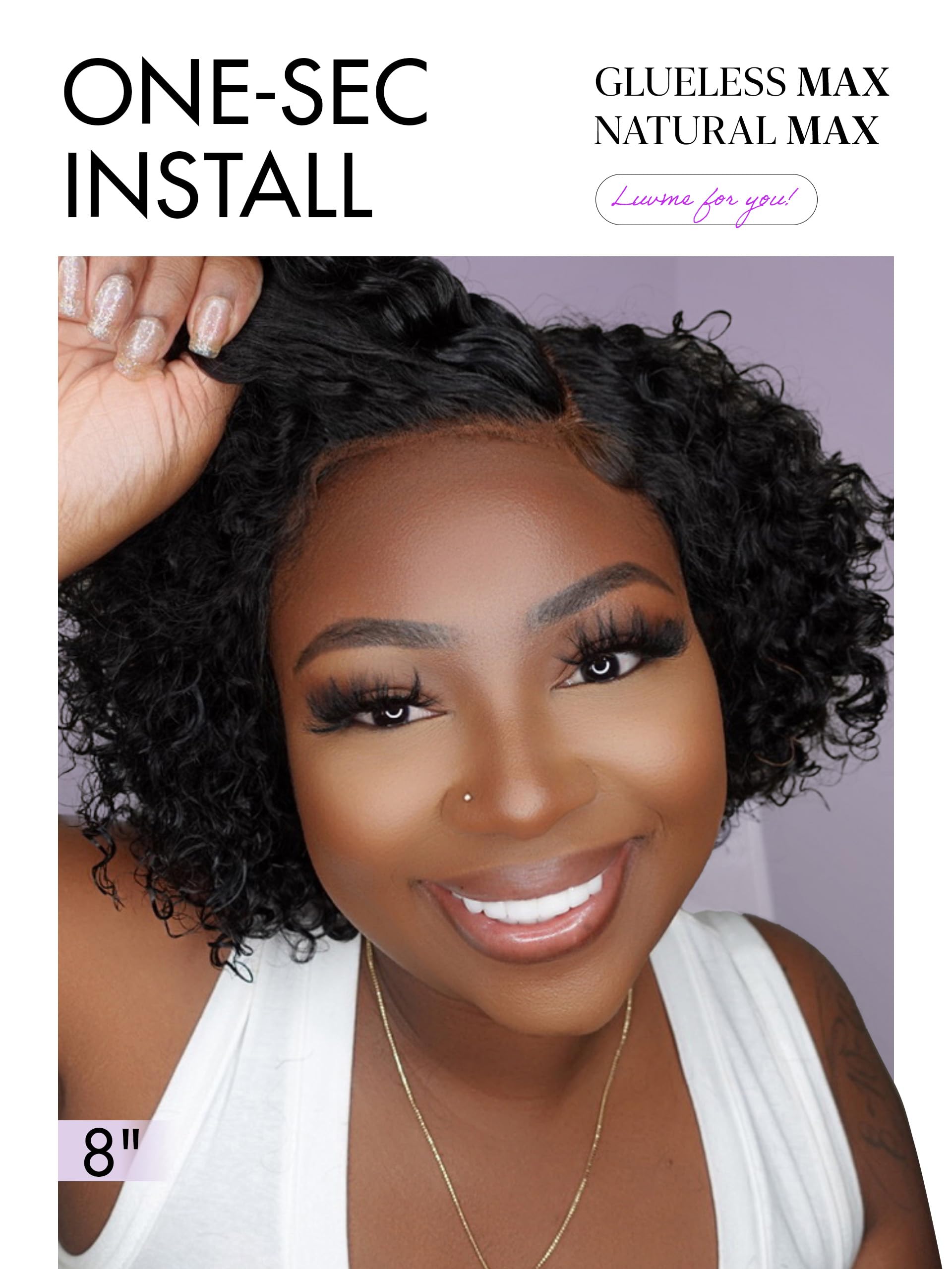 LUVME HAIR 10-inch short curly wig offers versatile daily looks.