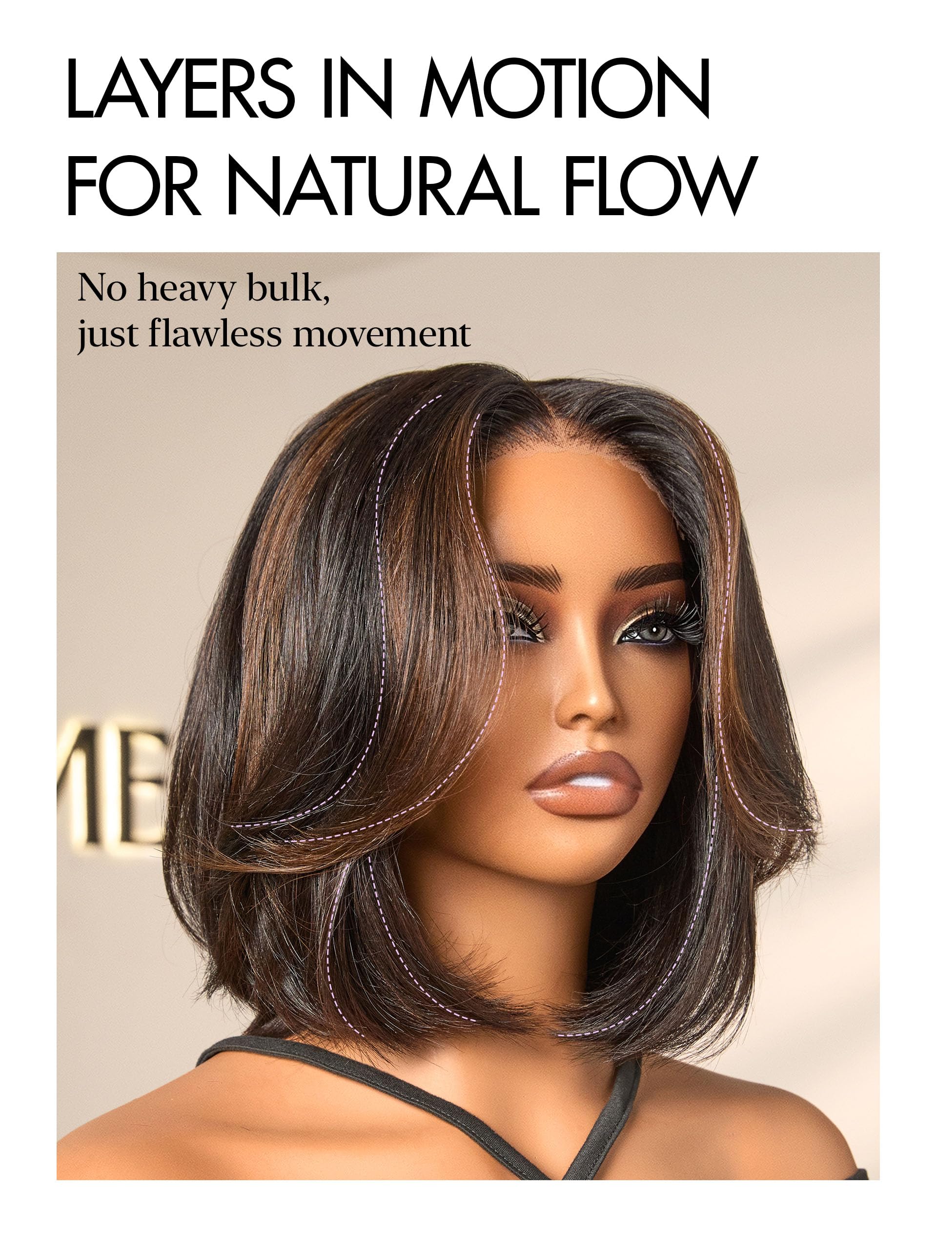 LUVME HAIR middle-part brown-highlight look offers natural parting with subtle color.