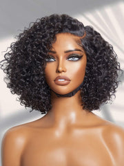 LUVME HAIR short curly wig 10-inch with HD lace for seamless scalp illusion.