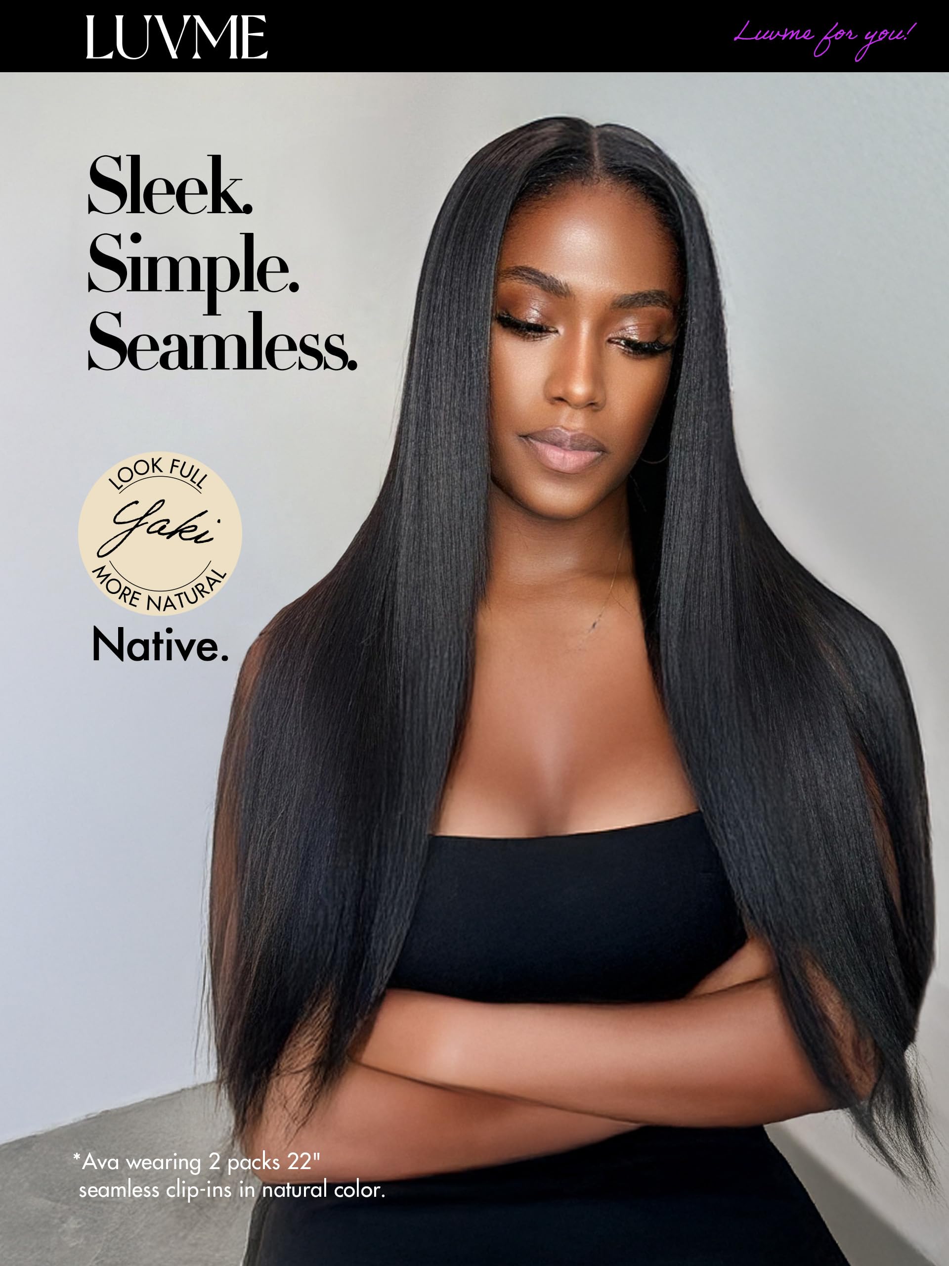 LUVME Remy human hair extensions in natural black blend with own hair