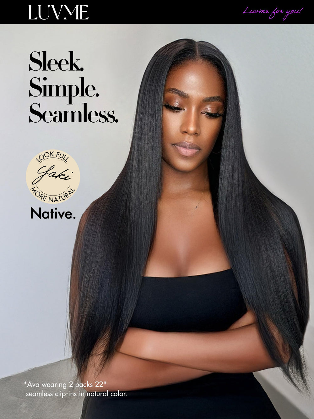 LUVME Remy human hair extensions in natural black blend with own hair
