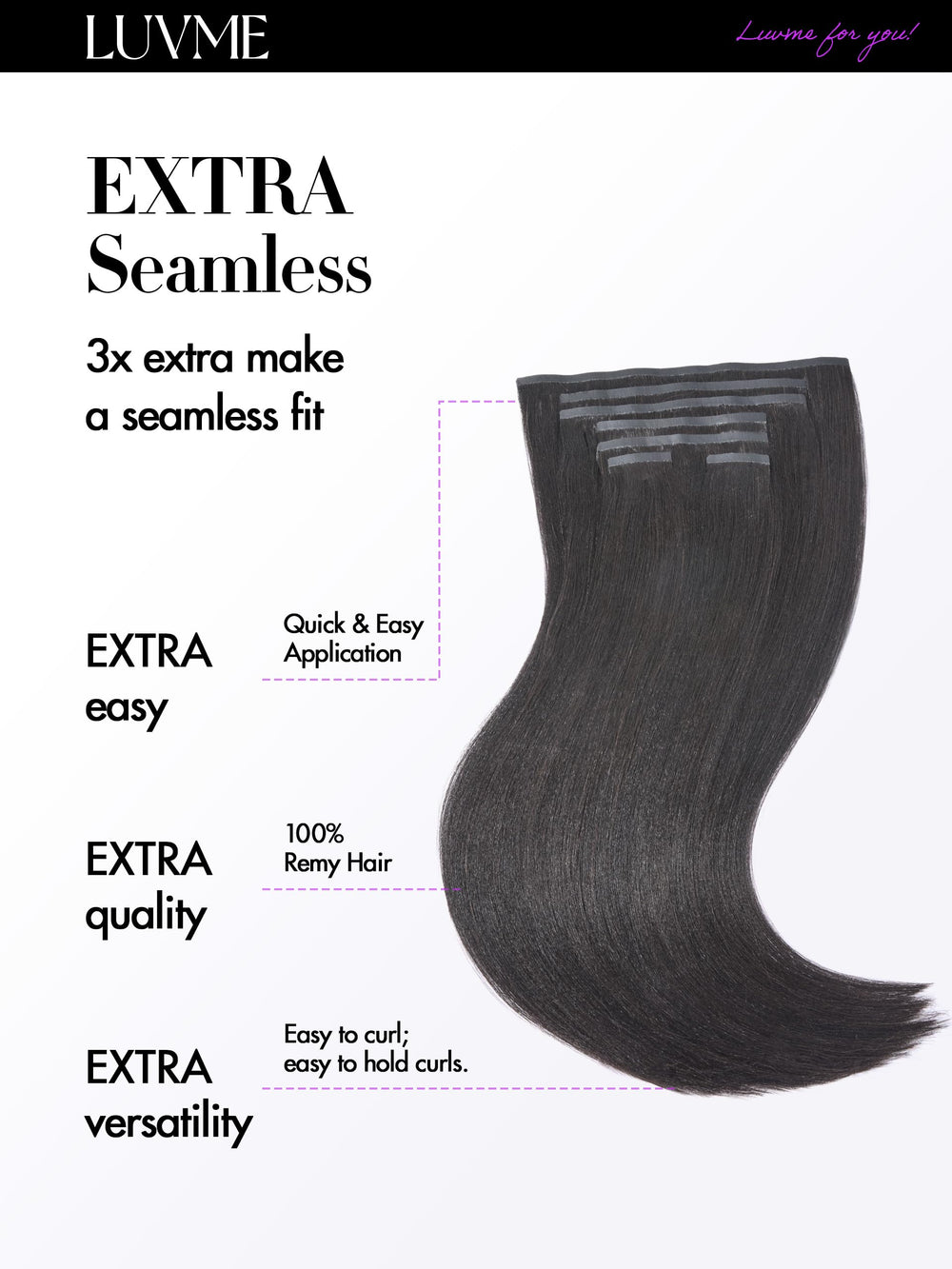 LUVME Yaki Thin PU Weft clip-in, seamless comfort near the scalp.