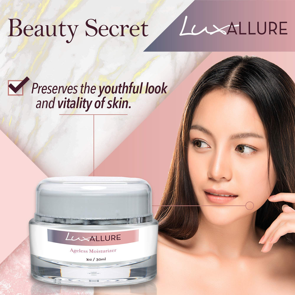 LUX Allure Ageless Moisturizer logo closeup reinforcing trusted skincare brand