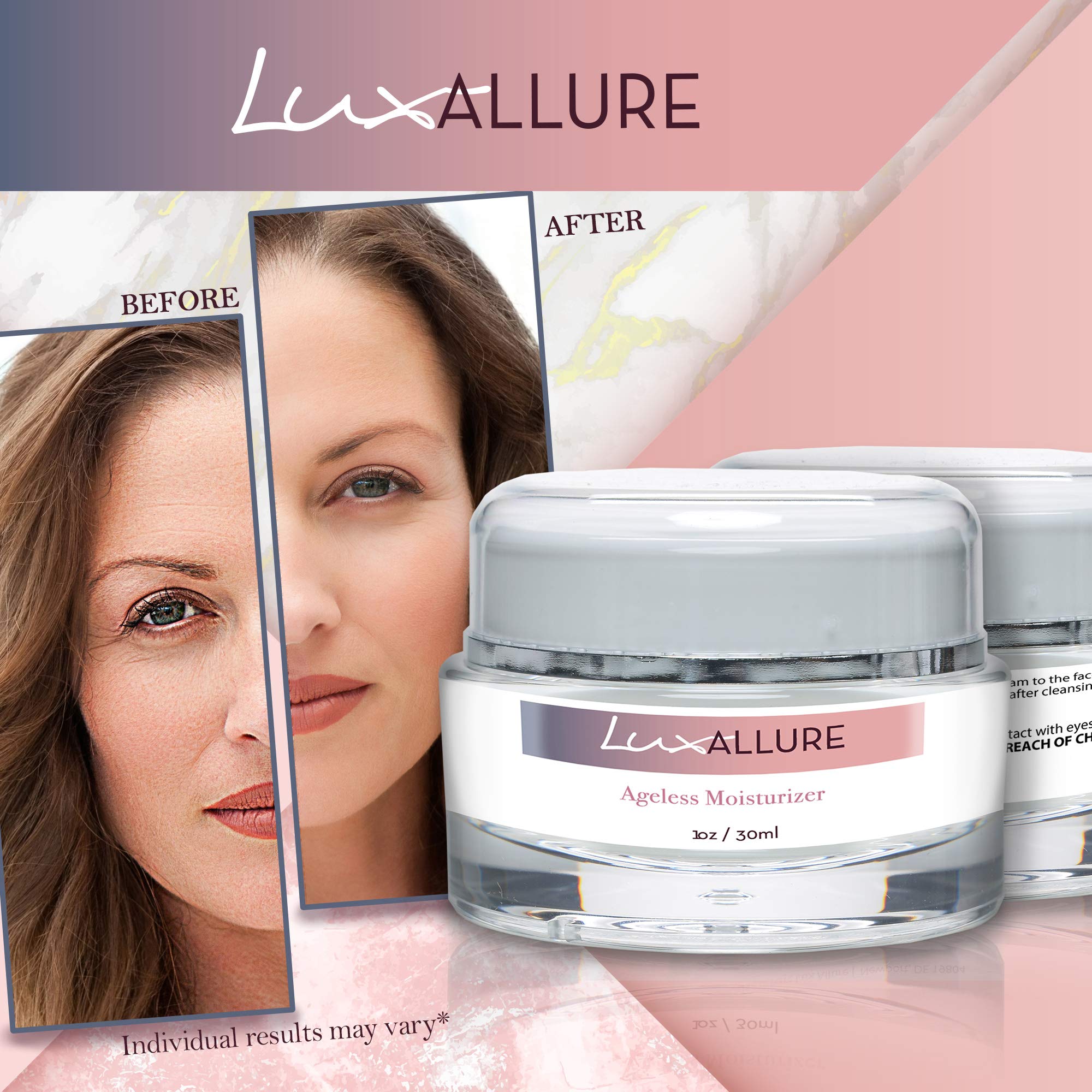 LUX Allure Ageless Moisturizer nightstand scene for easy routine