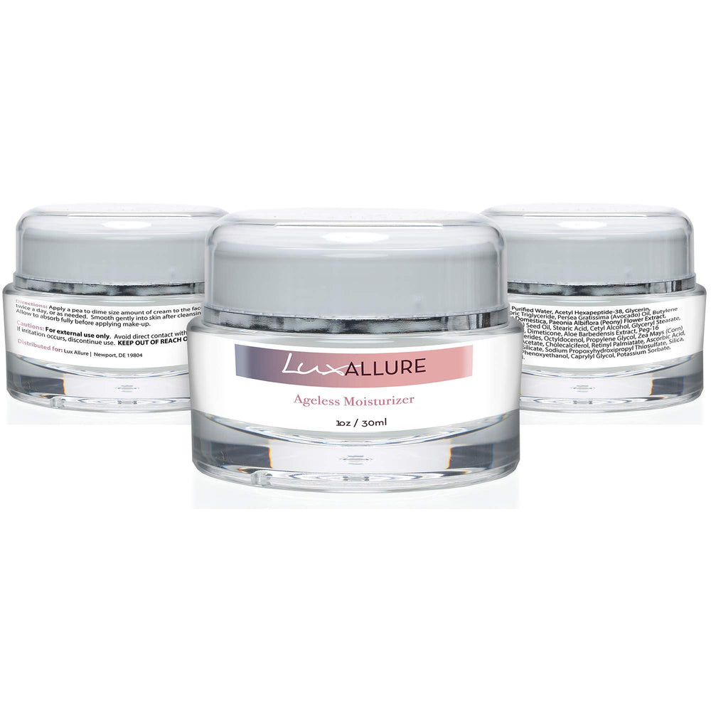 LUX Allure Ageless Moisturizer cream swatch on hand showing creamy texture