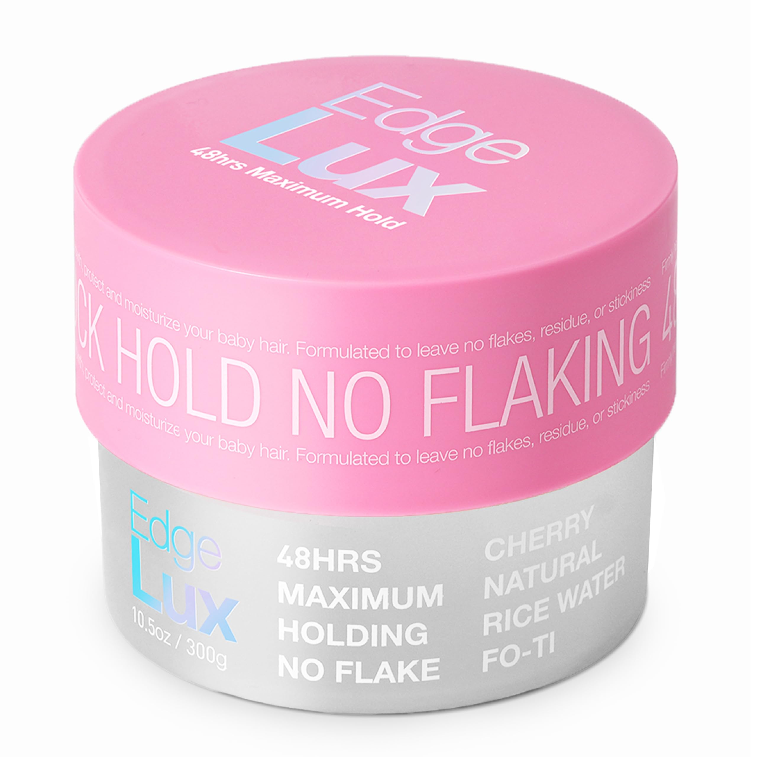 Lux Collection Edge Control Gel bottle pouring; long-lasting hold for sleek edges.