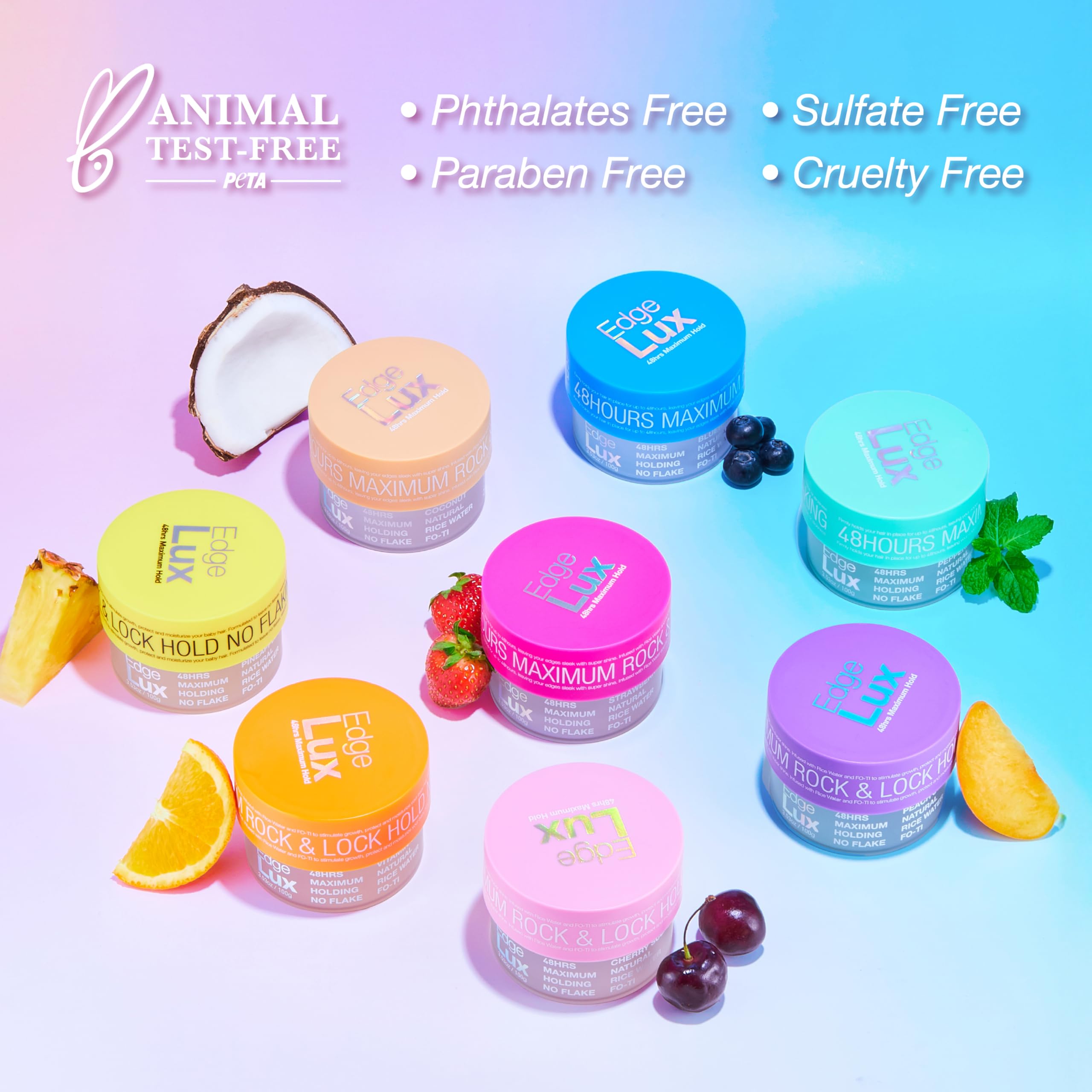 Lux Collection Edge Control Gel product label, highlighting paraben-free and sulfate-free ingredients.
