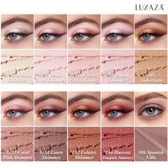 LUXAZA eyeshadow stick swatches showing champagne-pink shimmer