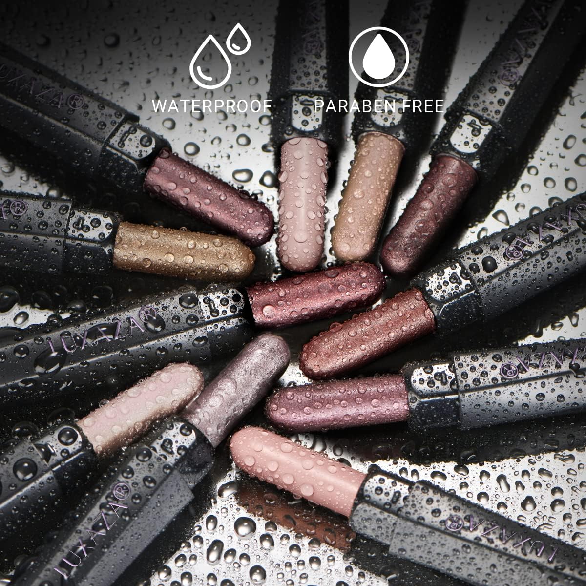 Luxaza swatch close-up highlights buildable color and no streaks.