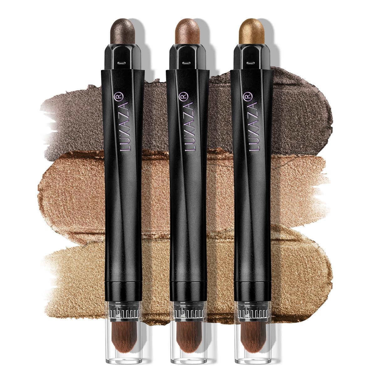 LUXAZA PRO brown eyeshadow stick 3pcs packaging for easy gifting and travel-ready prep.