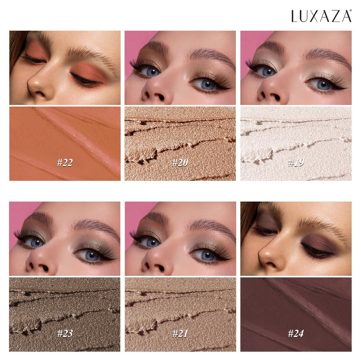 LUXAZA PRO eyeshadow stick with built-in brush demonstrating seamless color blending.