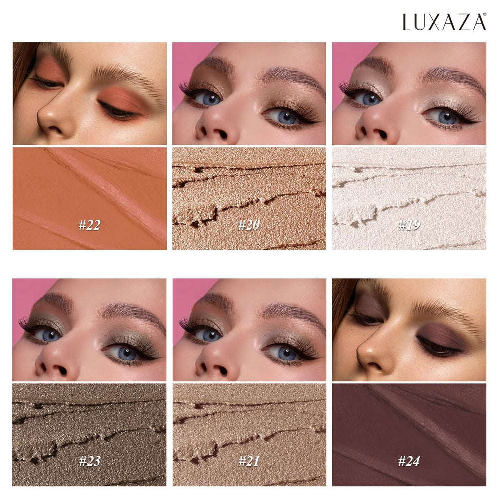 LUXAZA PRO eyeshadow stick with built-in brush demonstrating seamless color blending.