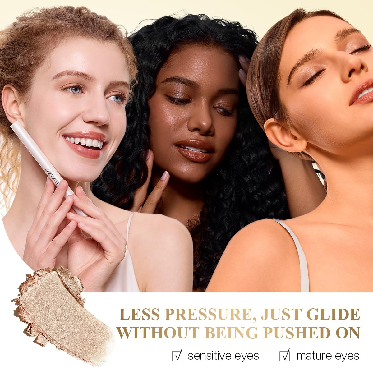 LUXAZA PRO waterline brightening effect with the eyeshadow stick.