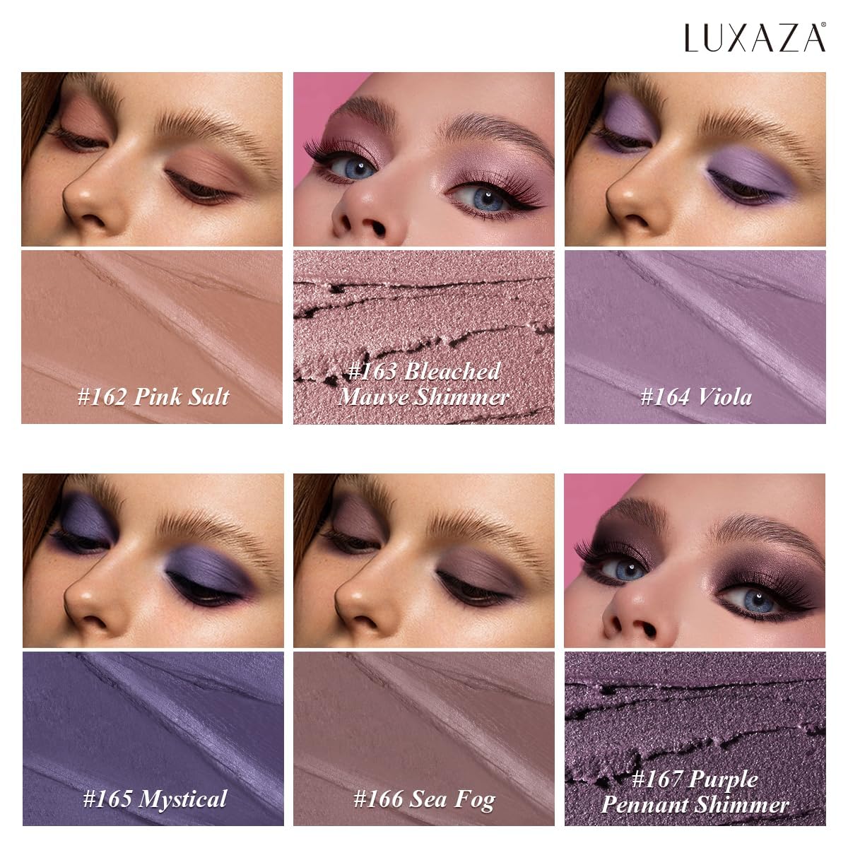 LUXAZA PRO metallic shimmer cream shadow delivers lasting color through the day.