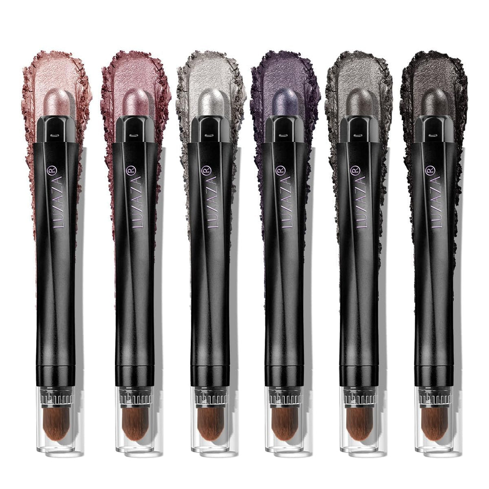 LUXAZA PRO plum eyeshadow stick set delivers rich color payoff on lids.