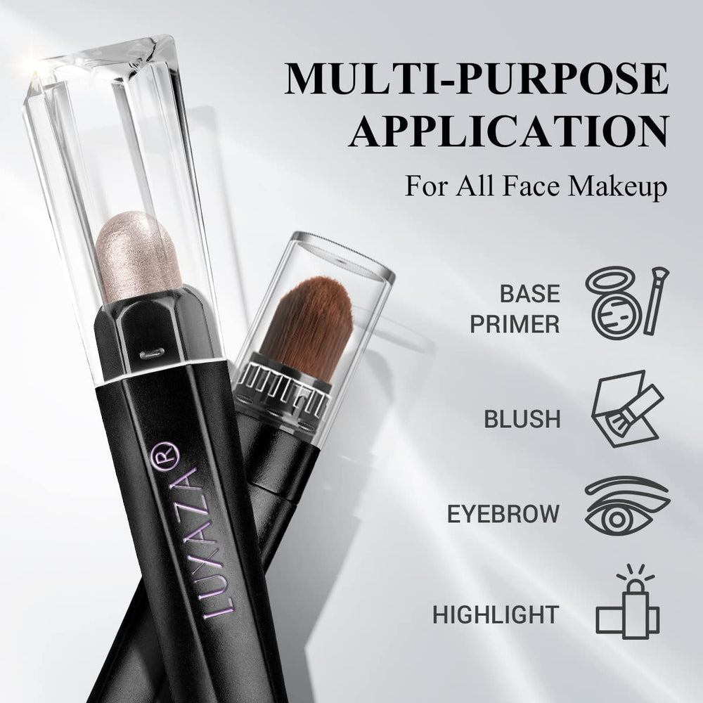 Luxaza Pro Shimmer Eyeshadow Stick Desert Wild on desk display highlights premium packaging