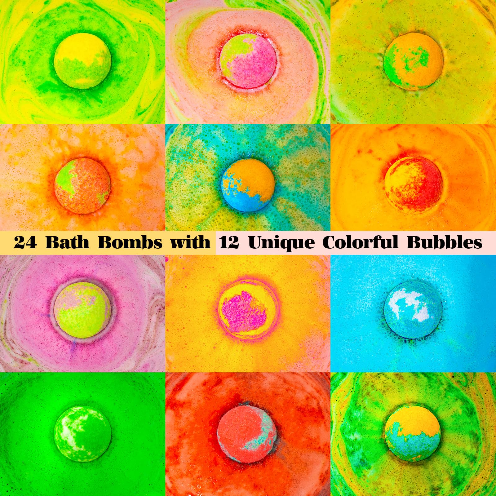 LUXDOUCE Rainbow bubbles from bath bombs creating a playful spa ambience