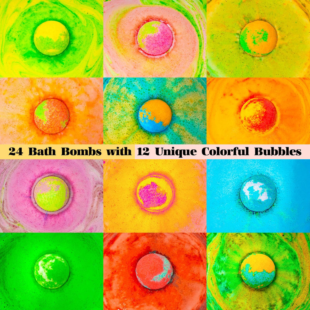 LUXDOUCE Rainbow bubbles from bath bombs creating a playful spa ambience
