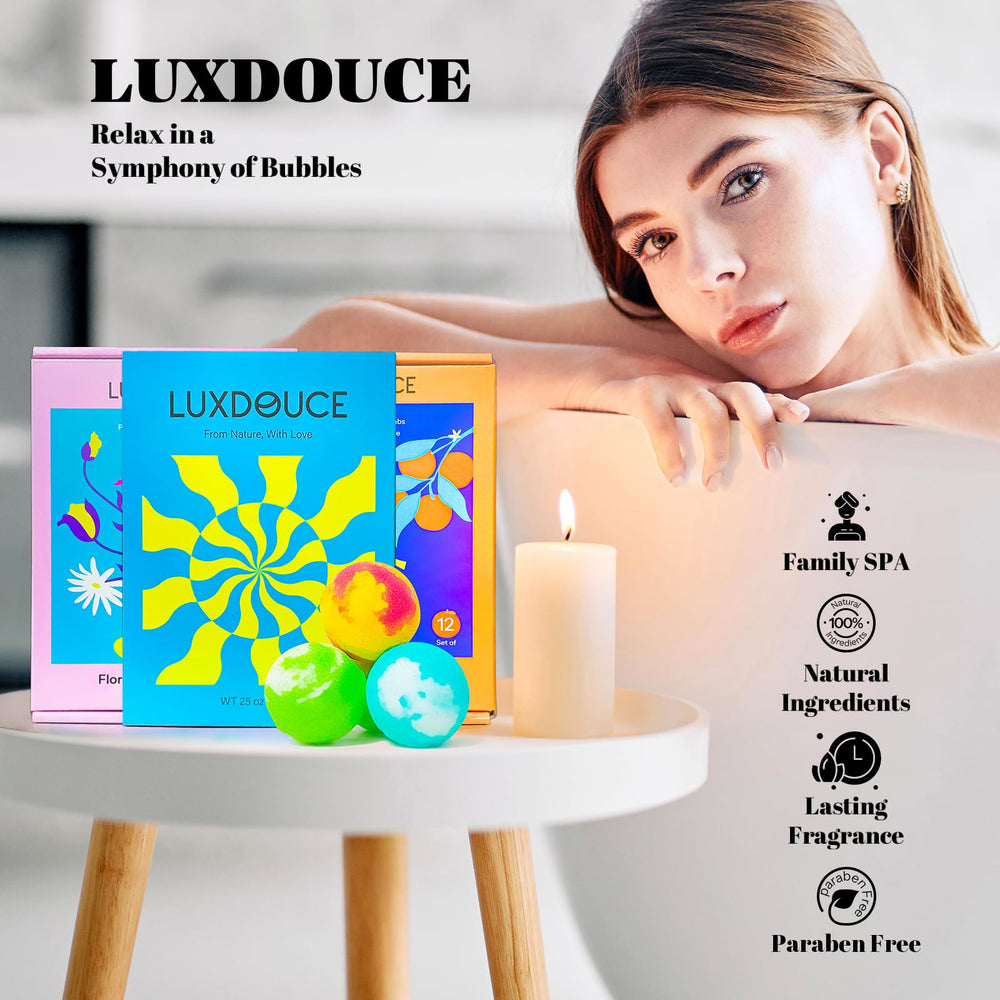 LUXDOUCE Bath Bombs designed to moisturize and smooth skin as you soak