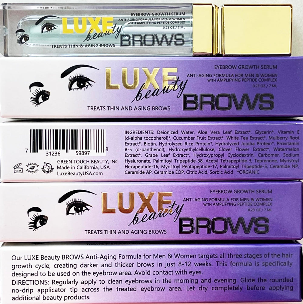 Luxe Beauty BROWS close-up eyebrow detail highlights healthy, nourished strands