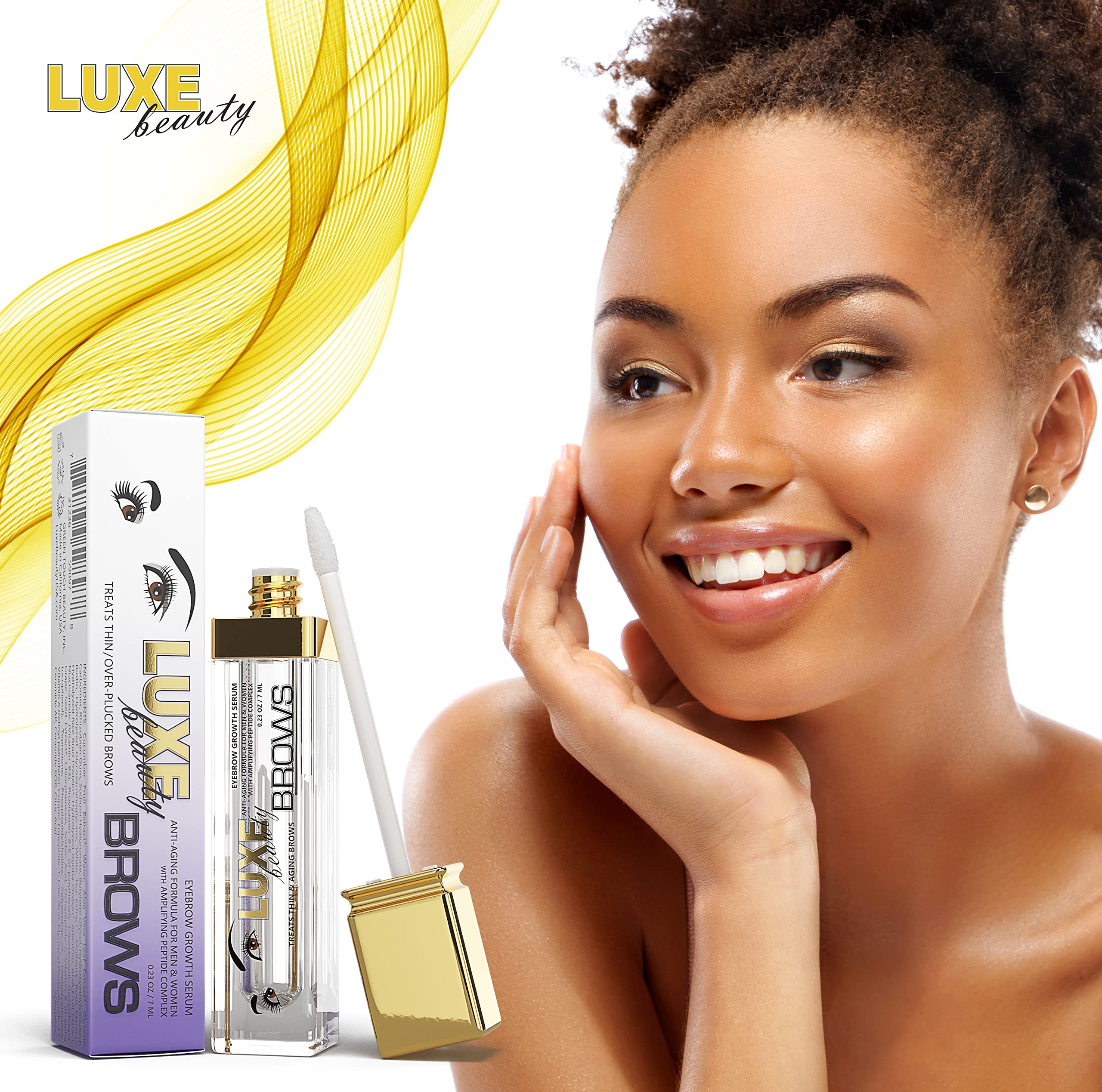 Luxe Beauty BROWS packaging display on shelf