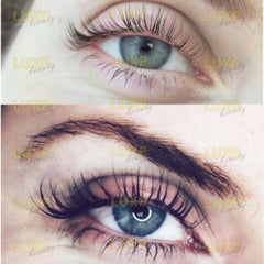 Closeup of LUXE Beauty LASHES showing improved lash length and density.