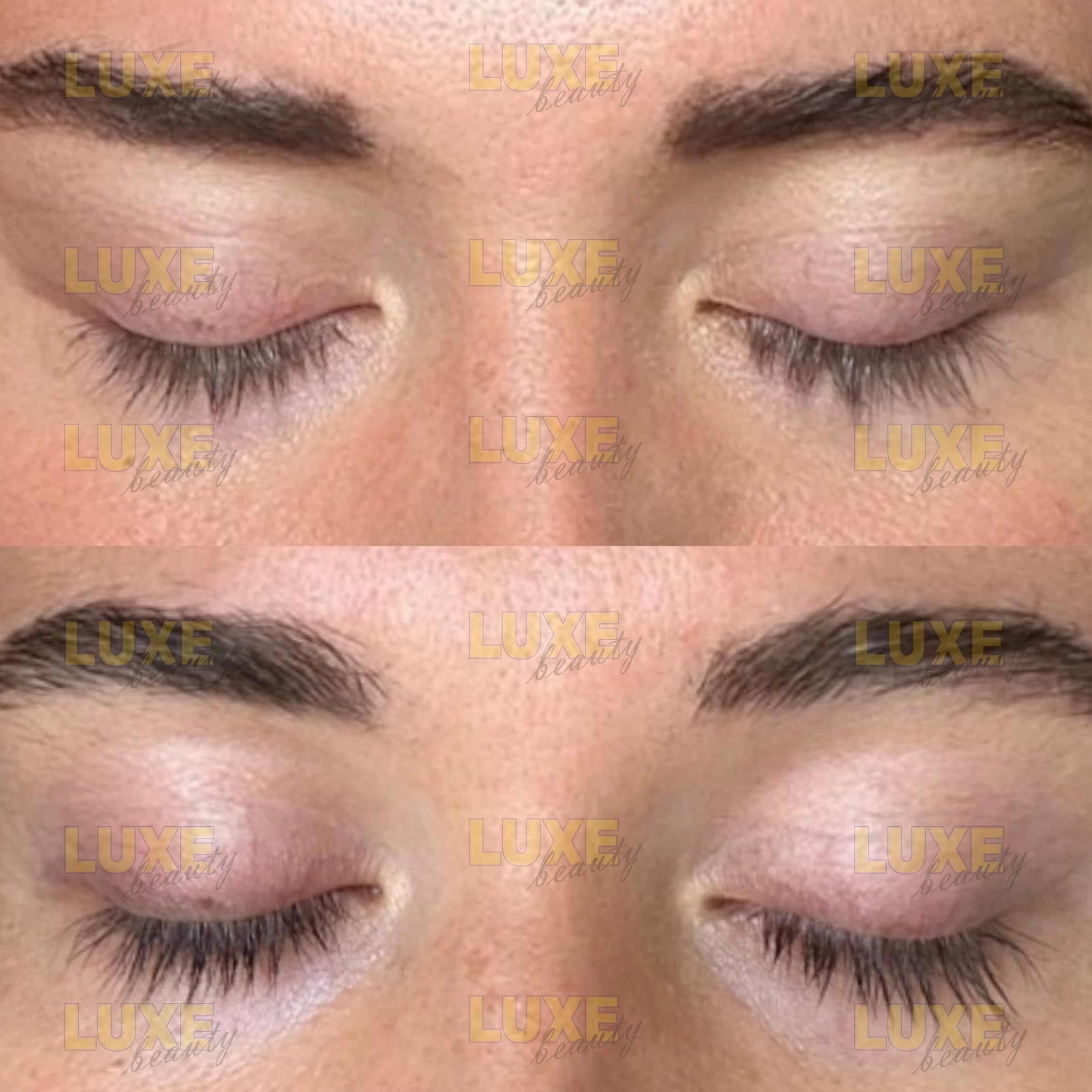LUXE Beauty LASHES serum on lids demonstrates lightweight, residue-free formula.