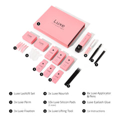 Luxe Cosmetics lift pad sizes arranged to fit different eye shapes for versatile results.