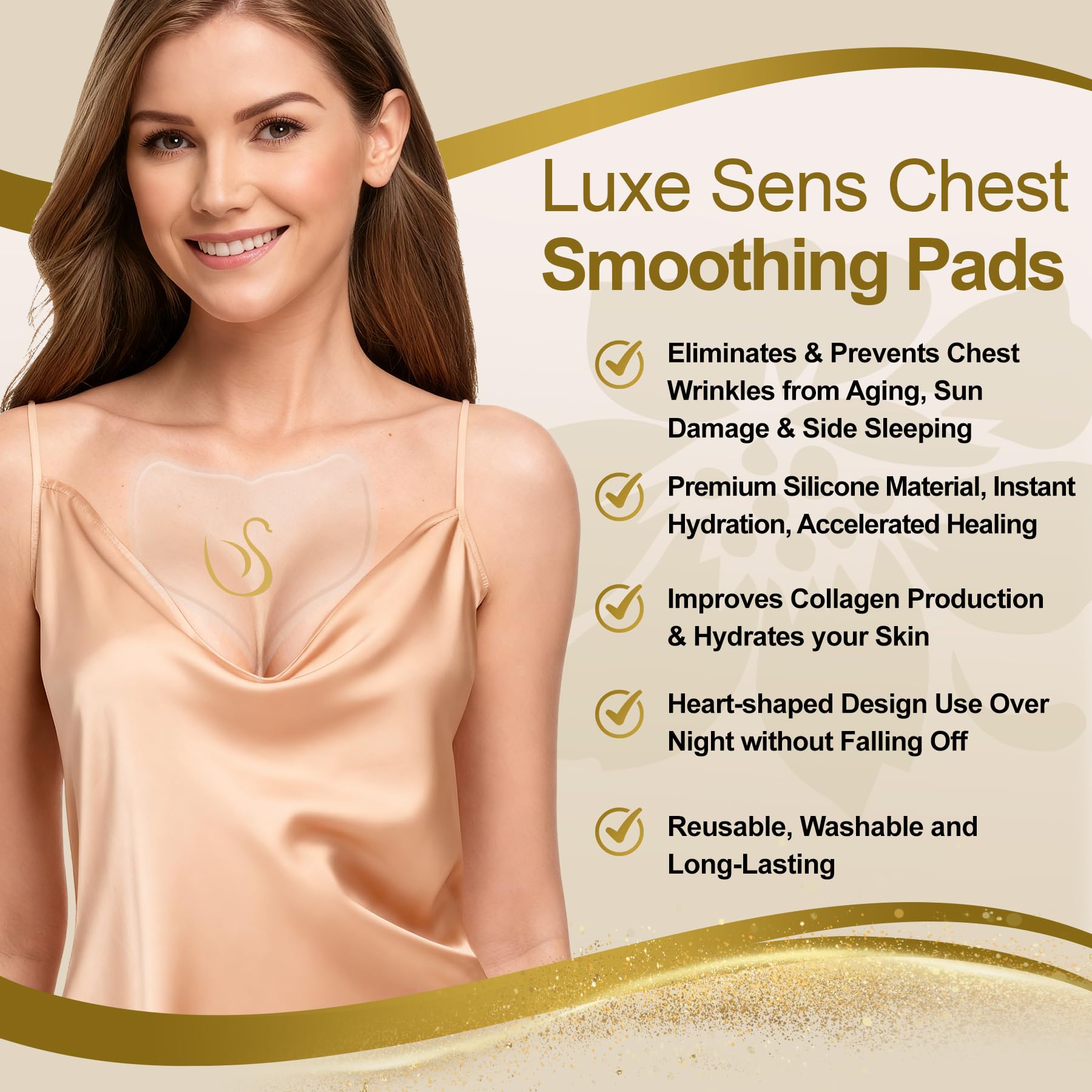 Luxe Sens Medical-Grade Gel material emphasizes skin-friendly silicone