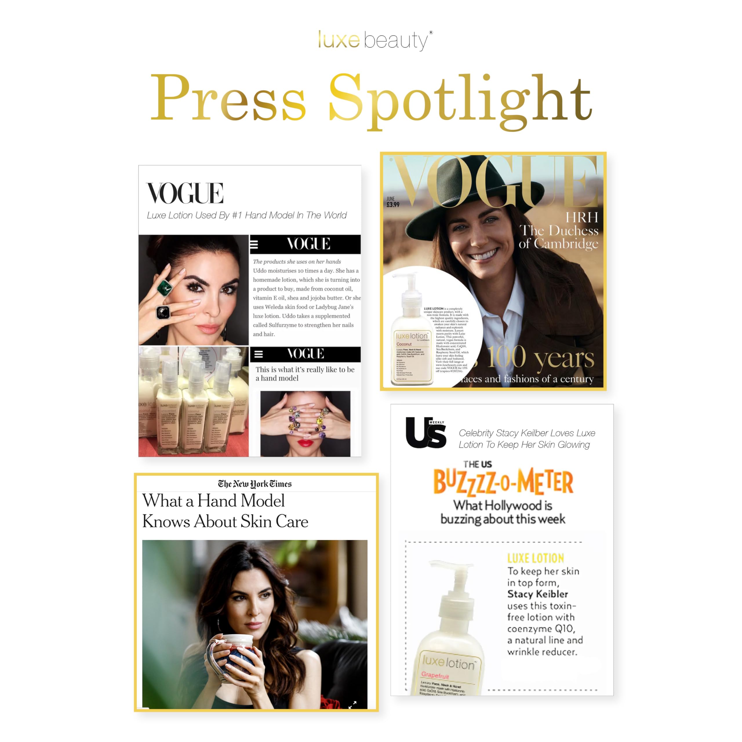 LUXEBEAUTY application shot of moisturizer on face, neck, and hands