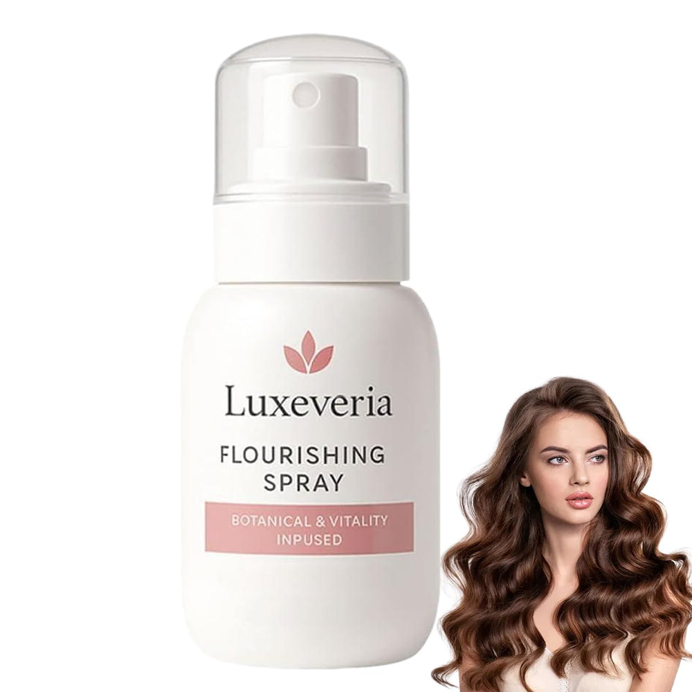 Luxeveria Flourishing Spray bottle shown for daily non-greasy application