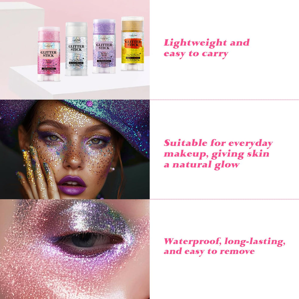Luxfume rotate-dispense glitter stick offers easy, precise application.