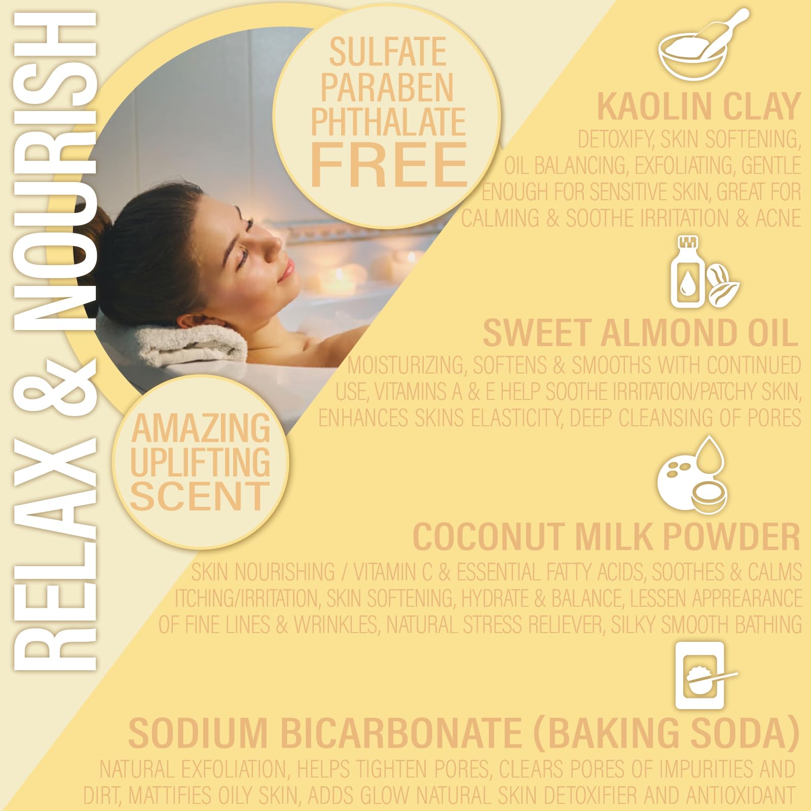 Luxiny bath powder dispensing scene illustrating easy dosing for spa moments