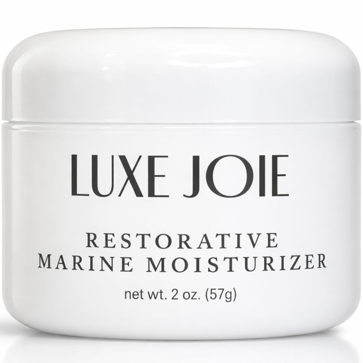 LuxeJoie Restorative Marine Moisturizer bottle highlighting lightweight hydration for sensitive skin