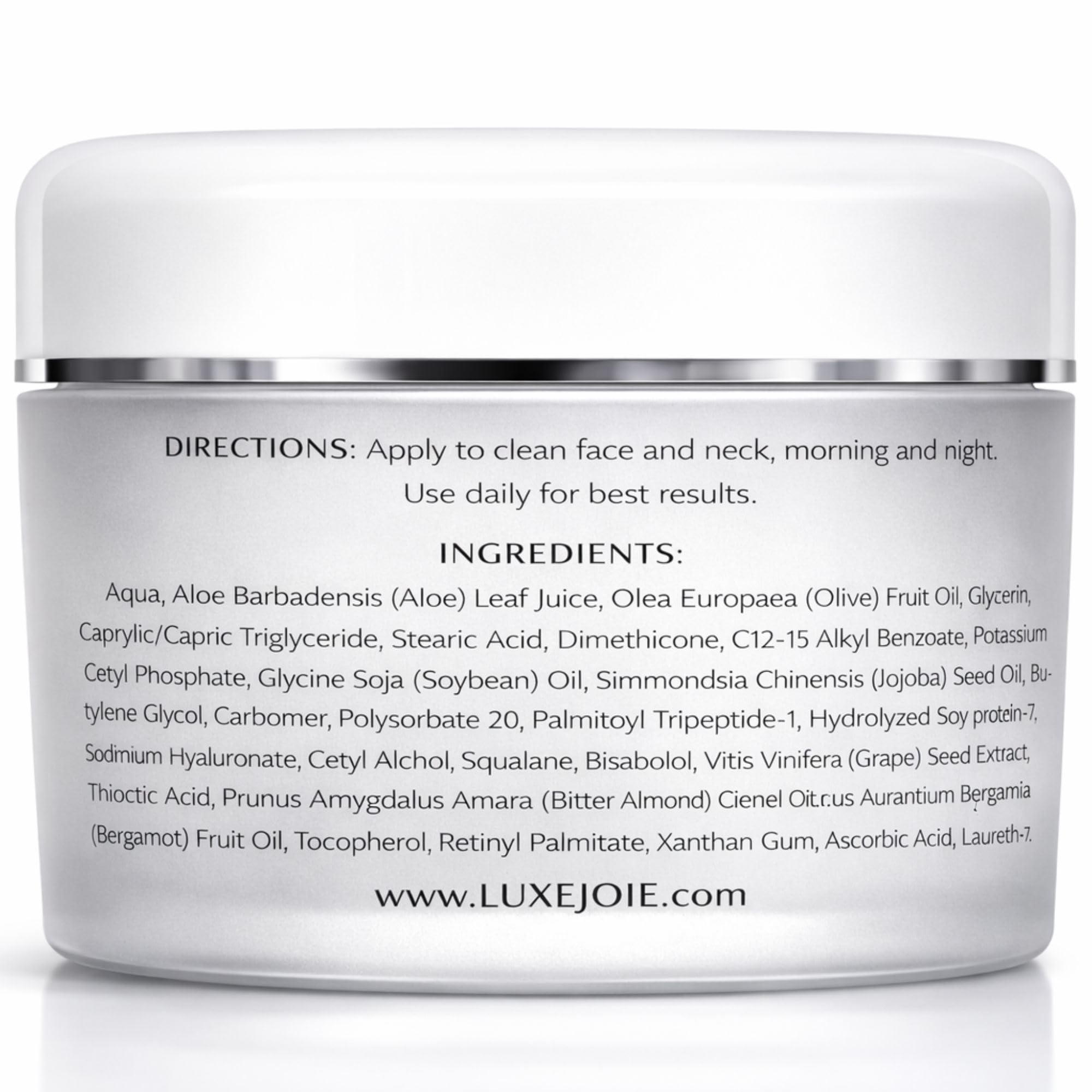 LuxeJoie Ultra Soy Peptide Cream texture swatch demonstrates non-greasy finish and smooth skin